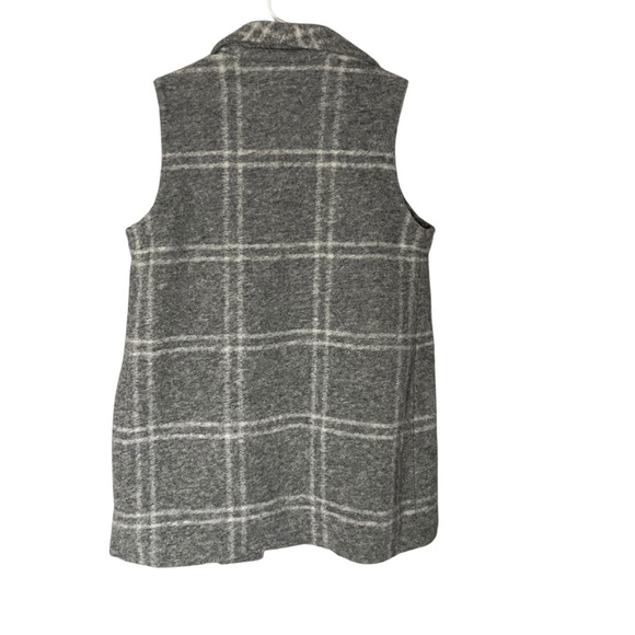 Rachel Zoe Boiled Wool Long Lapel Vest Windowpane Plaid Grey White Long Sz M - Picture 2 of 7